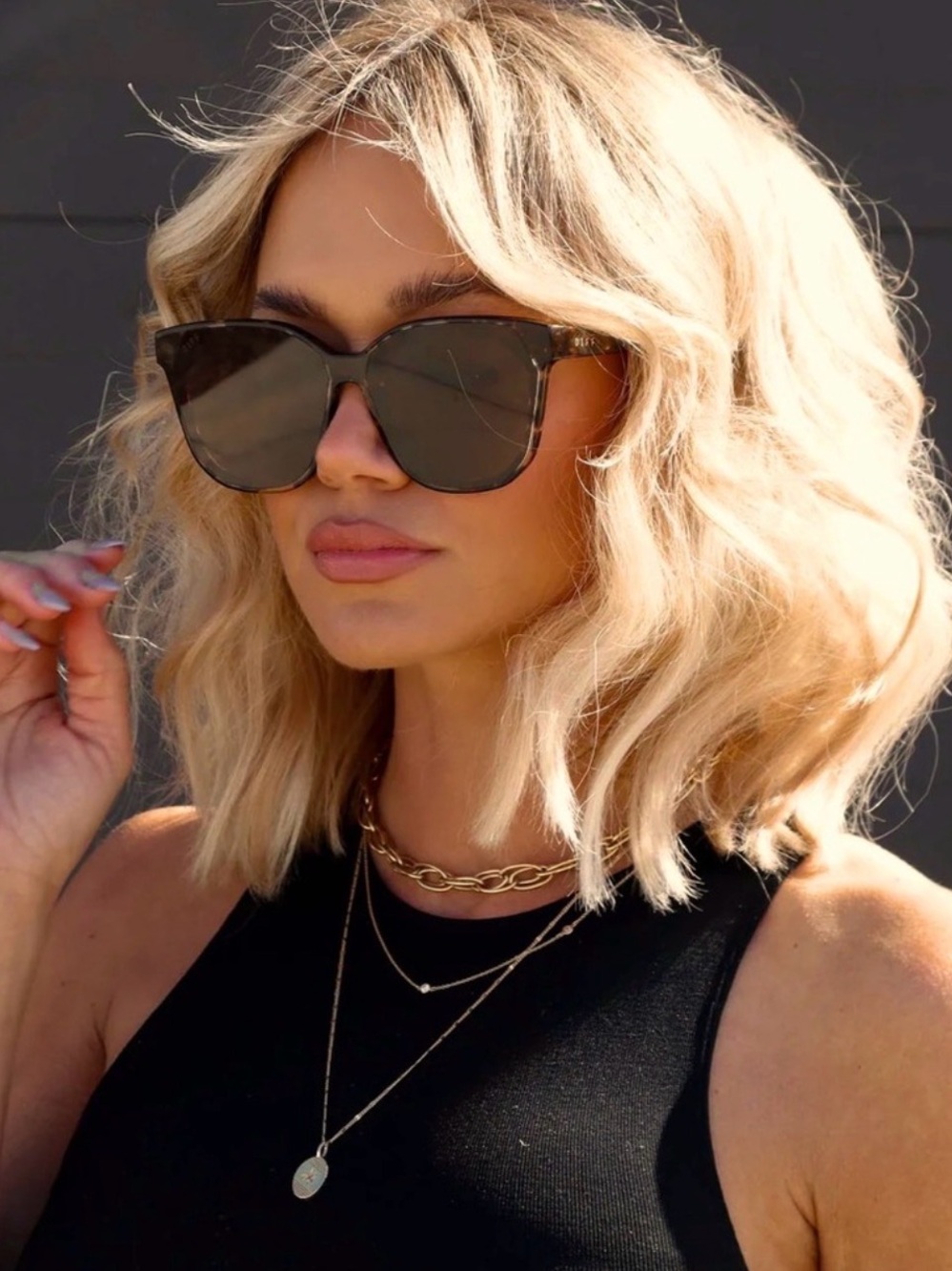 DIFF Eyewear Gia Espresso Tortoise Grey Sunglasses Oversized Square